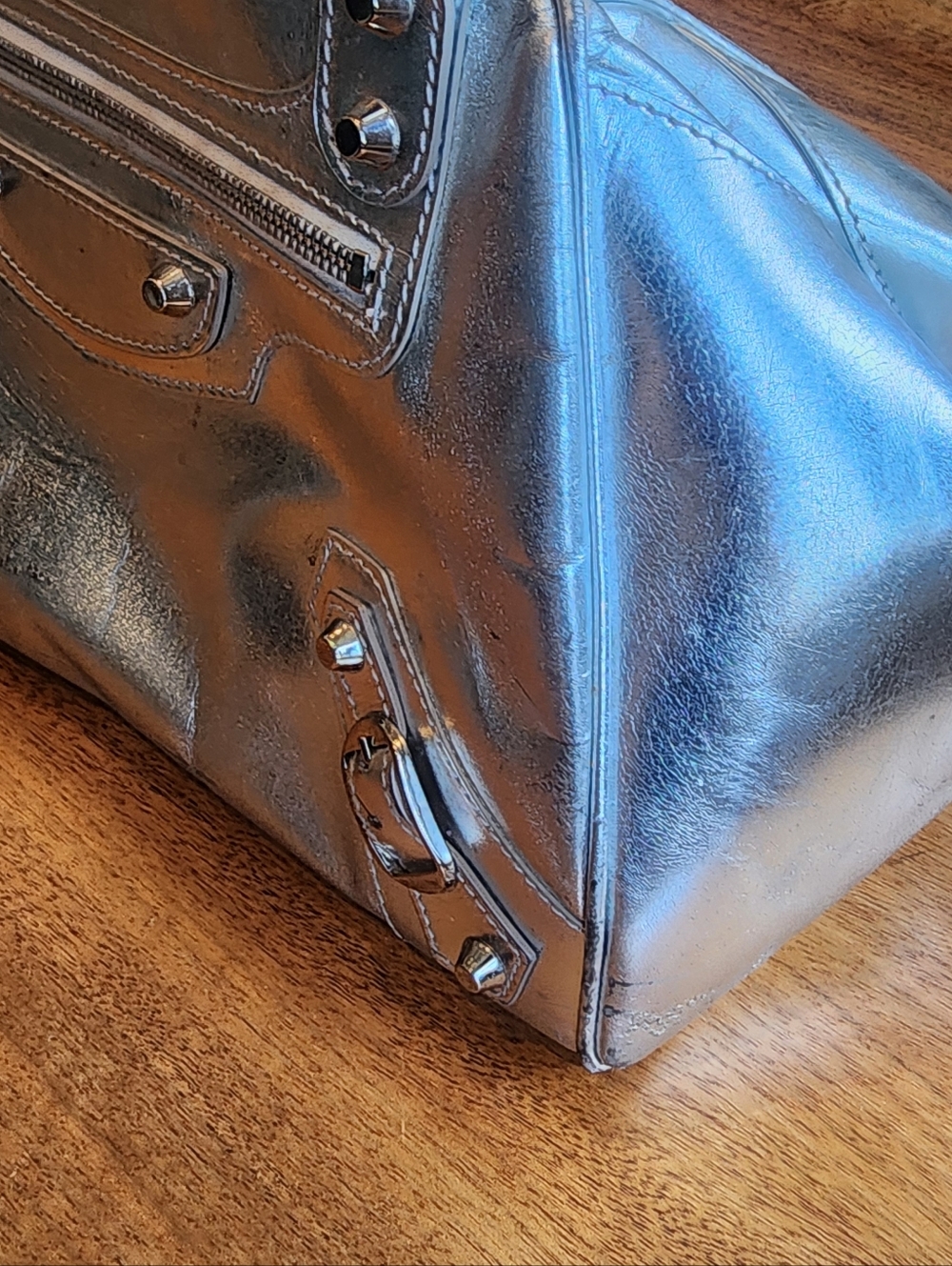 Balenciaga 2009 Metallic Silver Bowling PM Bag With Braided Handles Y2K - Picture 5 of 16